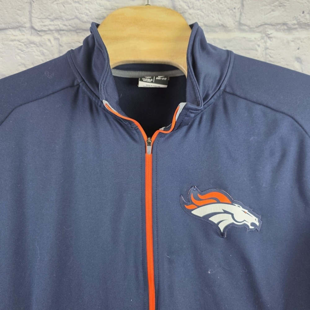 Nike Denver Broncos Men Jacket Blue Navy Full Zip Solid NFL Track Dri Fit Large